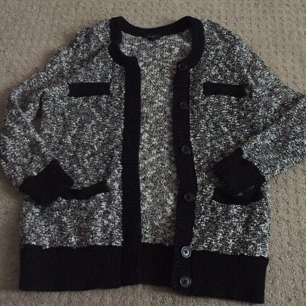 Ann Taylor Black and White Marled Cardigan